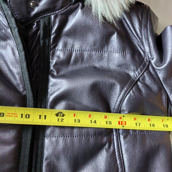 Danier Chloe Leather Fur Collar Purple Lined Jacket Coat Mid Length Sz S/8/UK12 - Picture 12 of 14